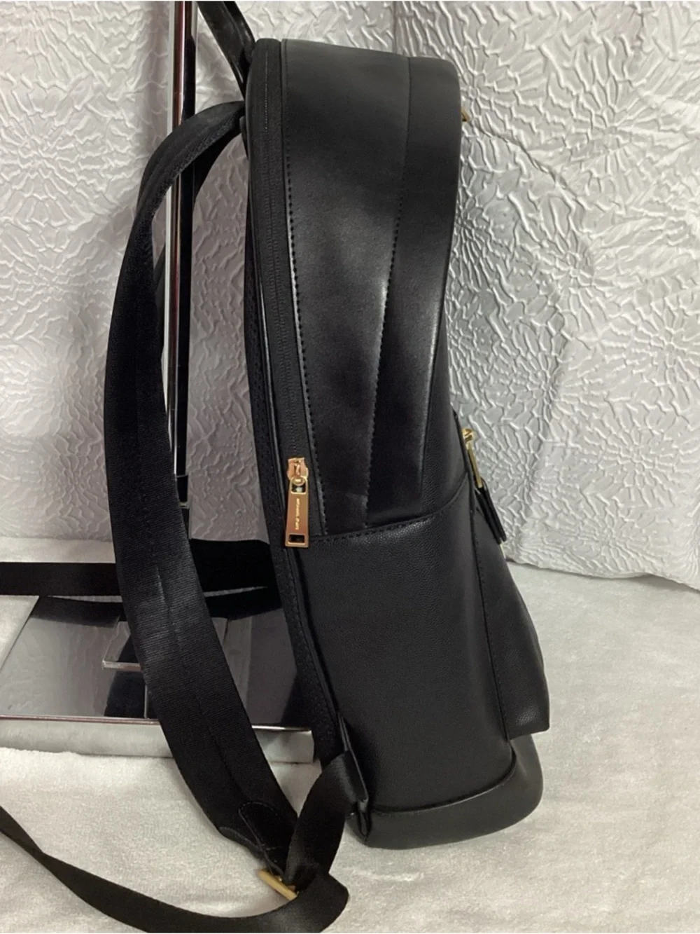 Michael Kors Hudson Commuter Logo Stripe Black Leather Trim Unisex Backpack READ